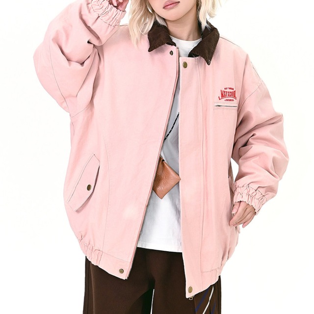 american casual back logo pink blouson　アメカジバックロゴピンクブルゾン　J1654