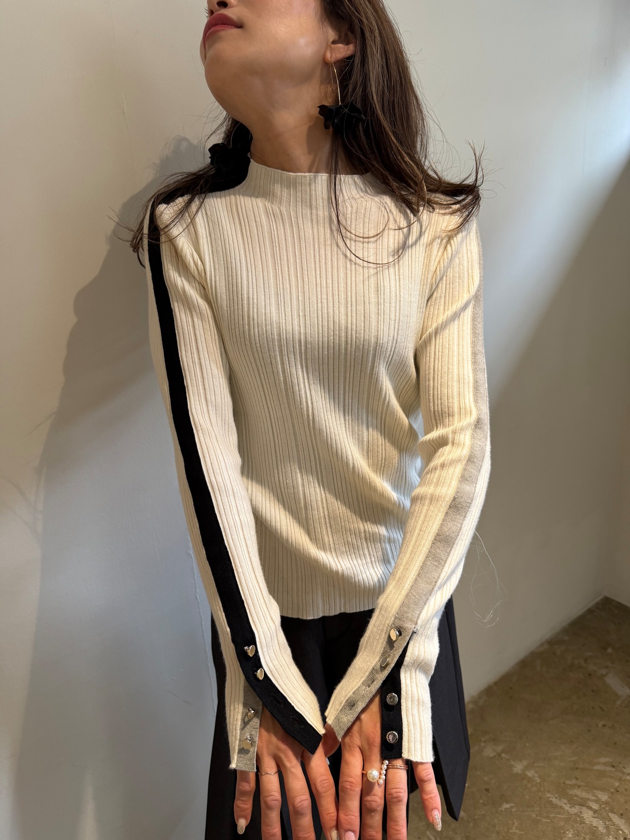 エイミーロウ　eimeelaw　Eimee Law　配色ラインランダムリブニット