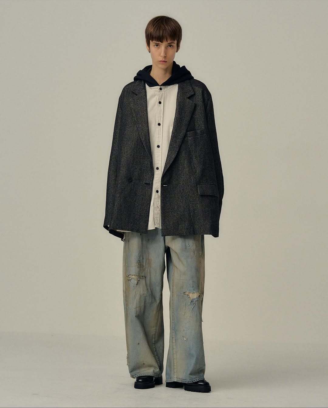 25AW ANCELLM アンセルム DENIM HOODIE SHIRT 2 25AW】ANCELLM DENIM HOODIE SHIRT (WHITE) ANC-SH67-A | IAAAM ONLINE