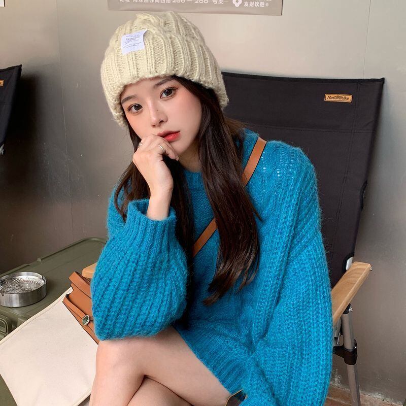 秋冬 定番 ニット帽 ケーブルニット ざっくり編み タグ シンプル カジュアル ストリート メンズライク 学生 お揃い Lamitte Deco トレンド 韓国ファッション ショップ Base店