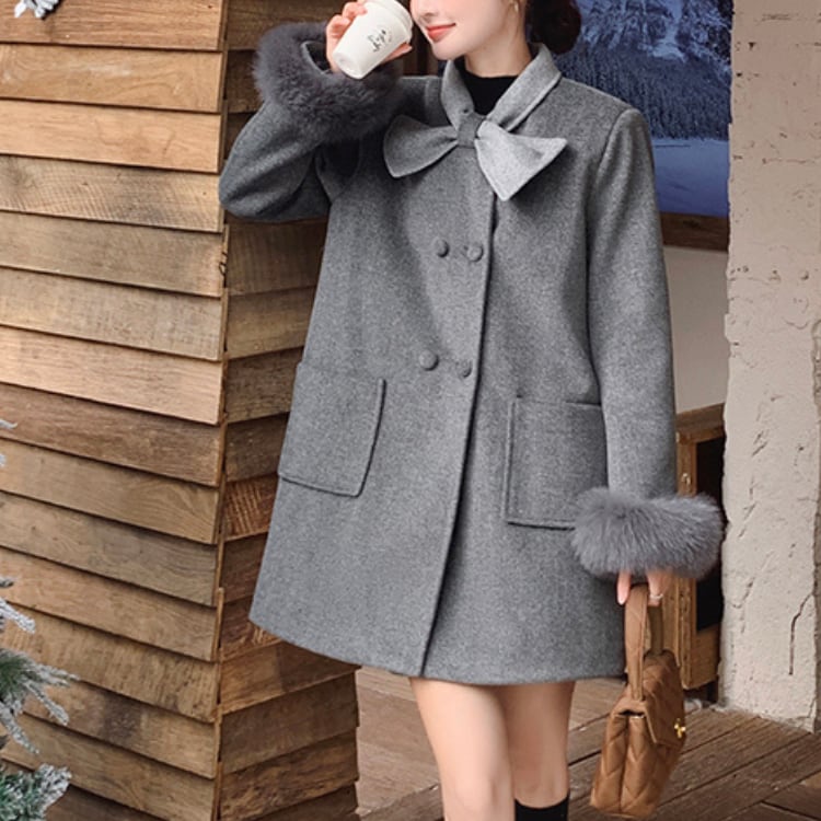 Bowtie fur sleeve coat 00228