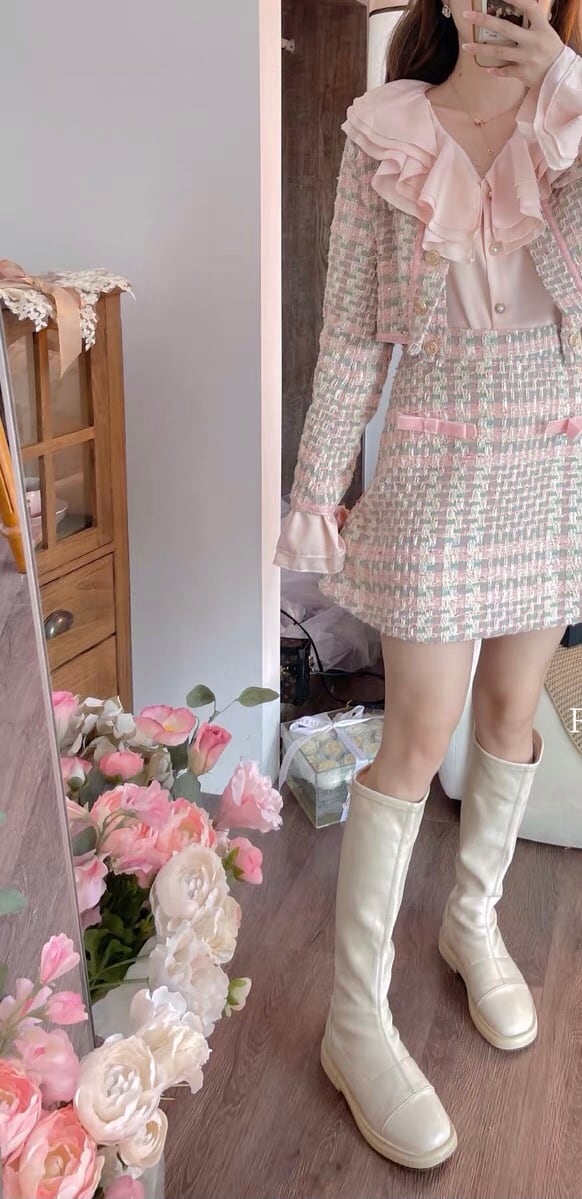 3セット】セットアップ ピンク 白 スカート ジャケット ピンク 白