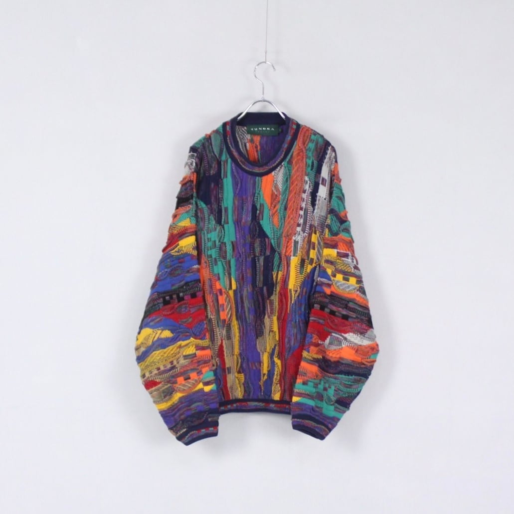 TUNDRA ナイスマルチカラー 3Dコットンニットセーター made in CANADA