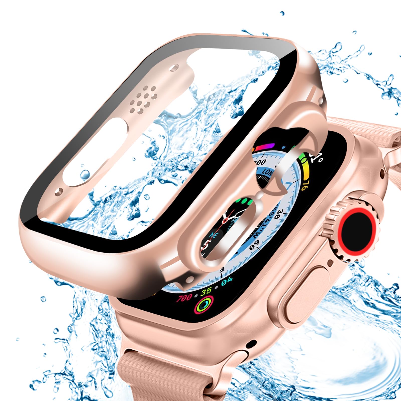 【努力特価】ANYOI 対応 Apple Watch ケース 49mm 防水ケース 3D直角エッジデザイン メッキ加工 アップルウォッチ カバー ガラスフィルム 一体型 アップルウォッチ ケース 耐衝撃 apple watch カバー 全面保護 高透過率 Apple Watch Ultra2/Ultra 49mm アップルウォッチウルトラ2/ウルトラ 49mm 対応 ローズゴールド