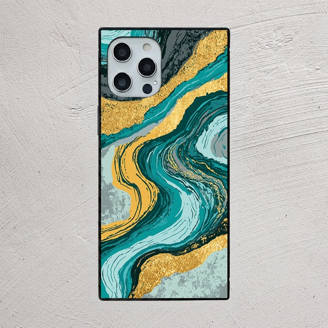 受注生産 iPhoneケース ブルーと金色の海流マーブル｜マーブルアート PABS042C
