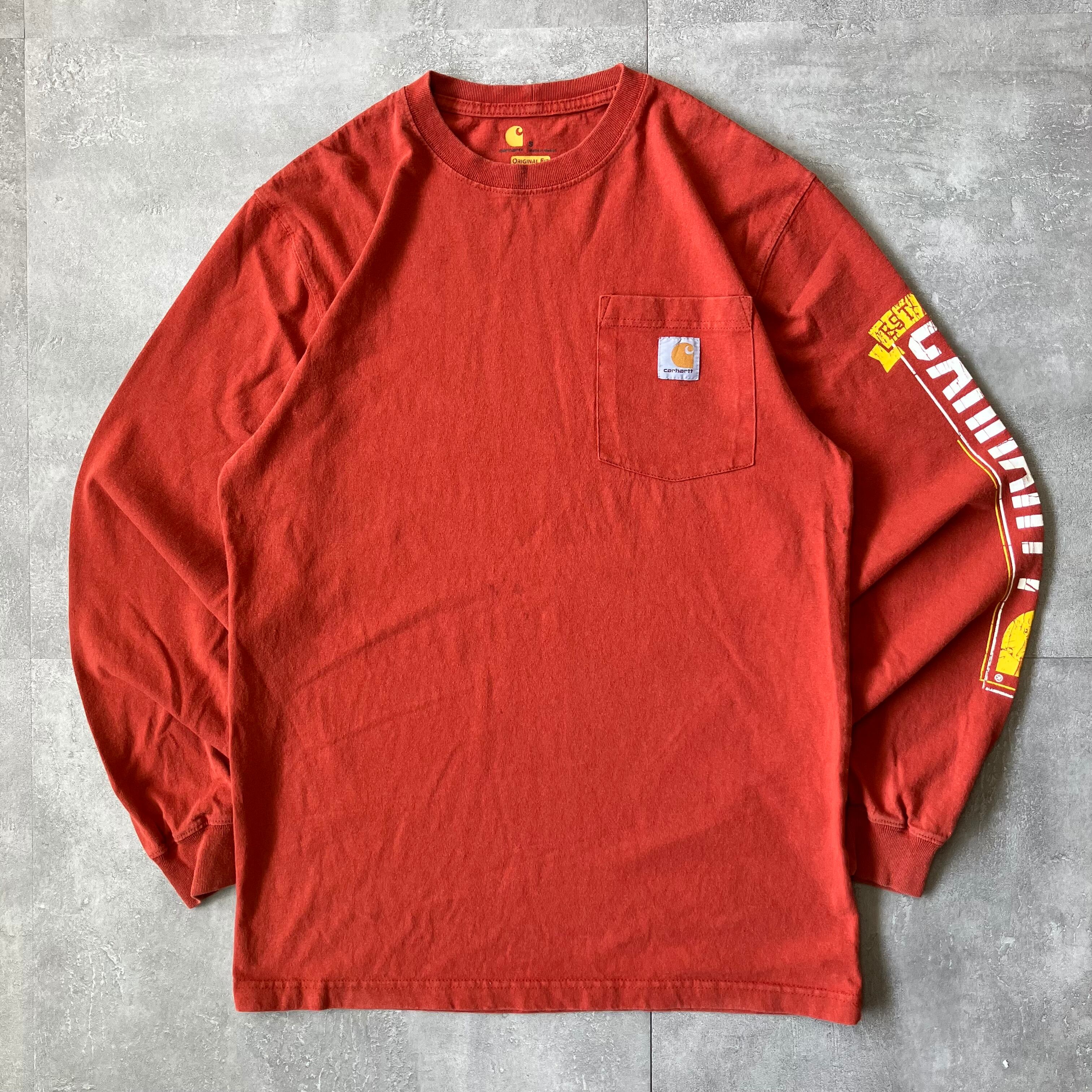 《S size》Carhartt カーハート ロングスリーブTシャツ ポケット オレンジ No.3221