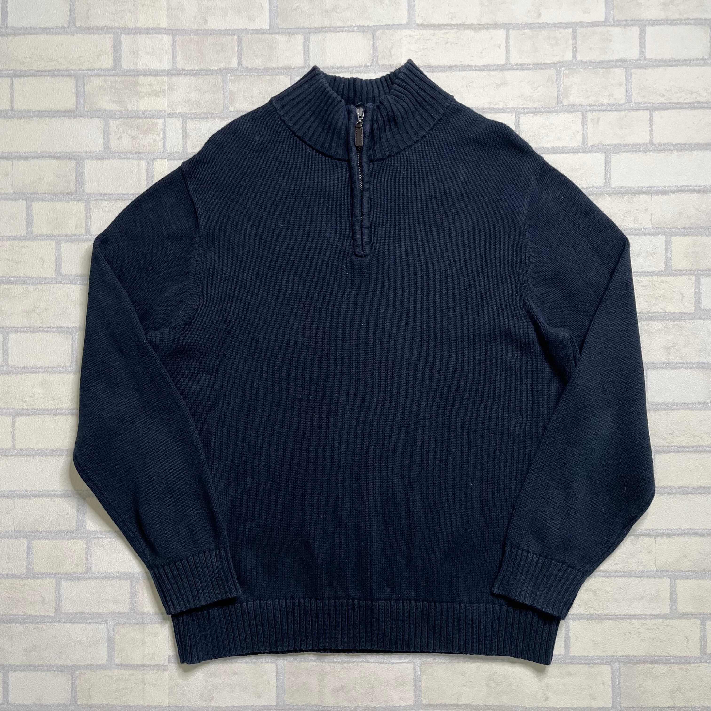L.L.BEAN ハーフジップニット XL コットン100% 厚手 ネイビー ジップ 