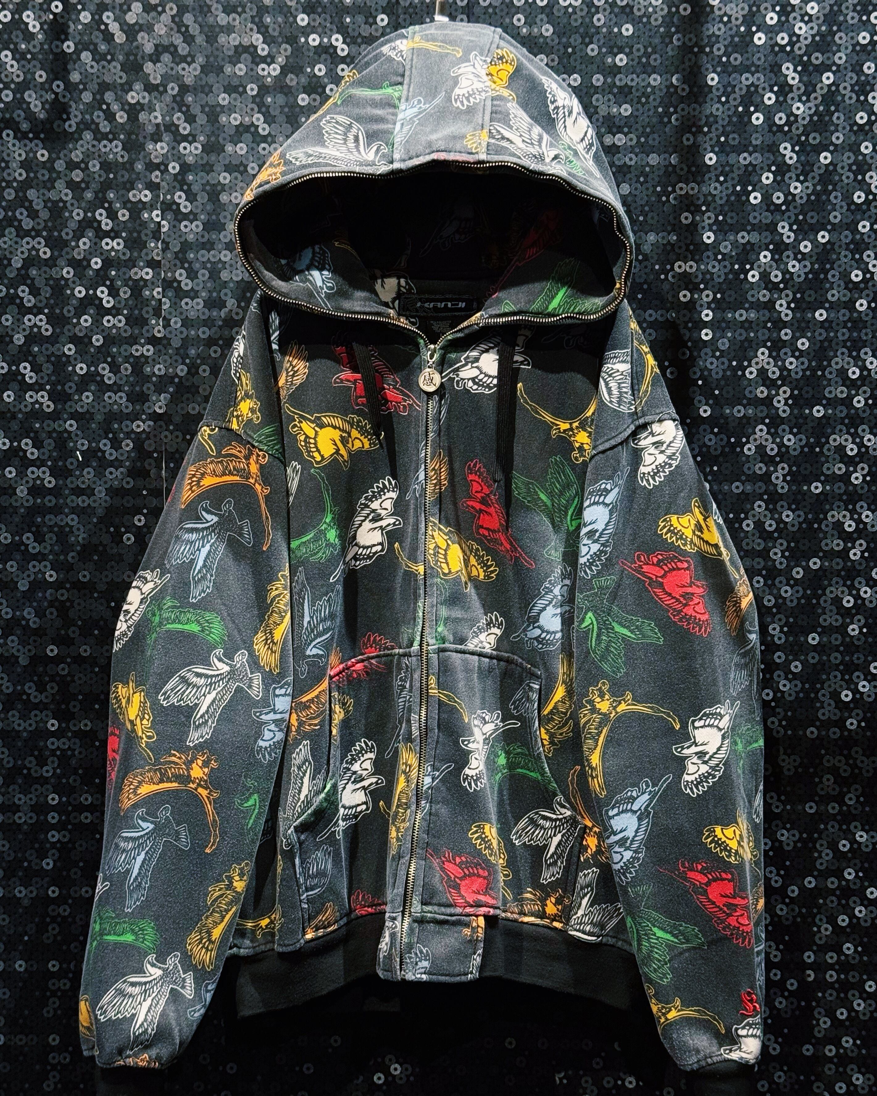 【ÆIEM】"KANI"vintage colorful bird pattern full zip foodie