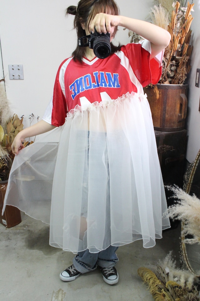 Game shirt x organdie one-piece / long