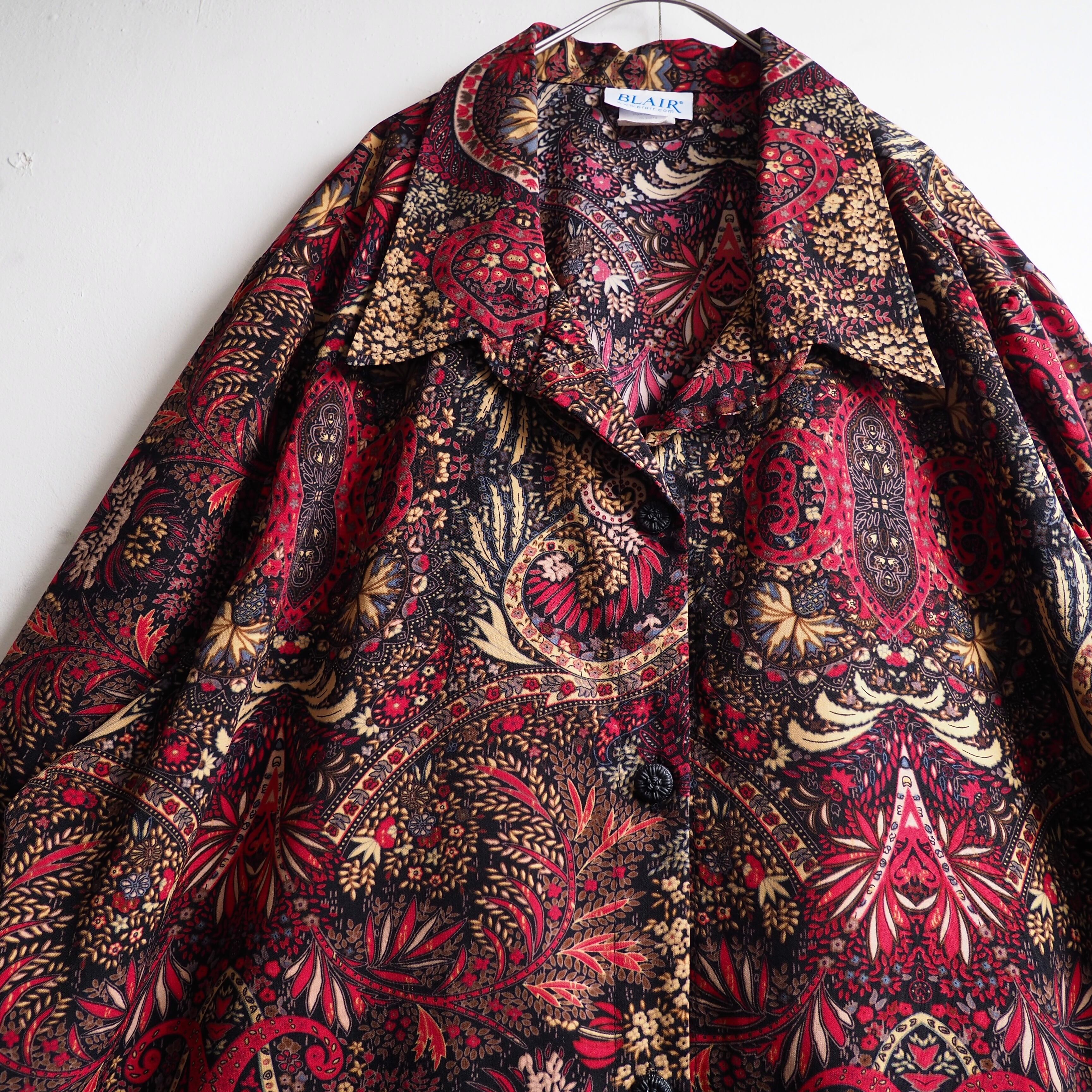 1990s Dark ethnic tribal art pattern Design vintage Drape loose shirt