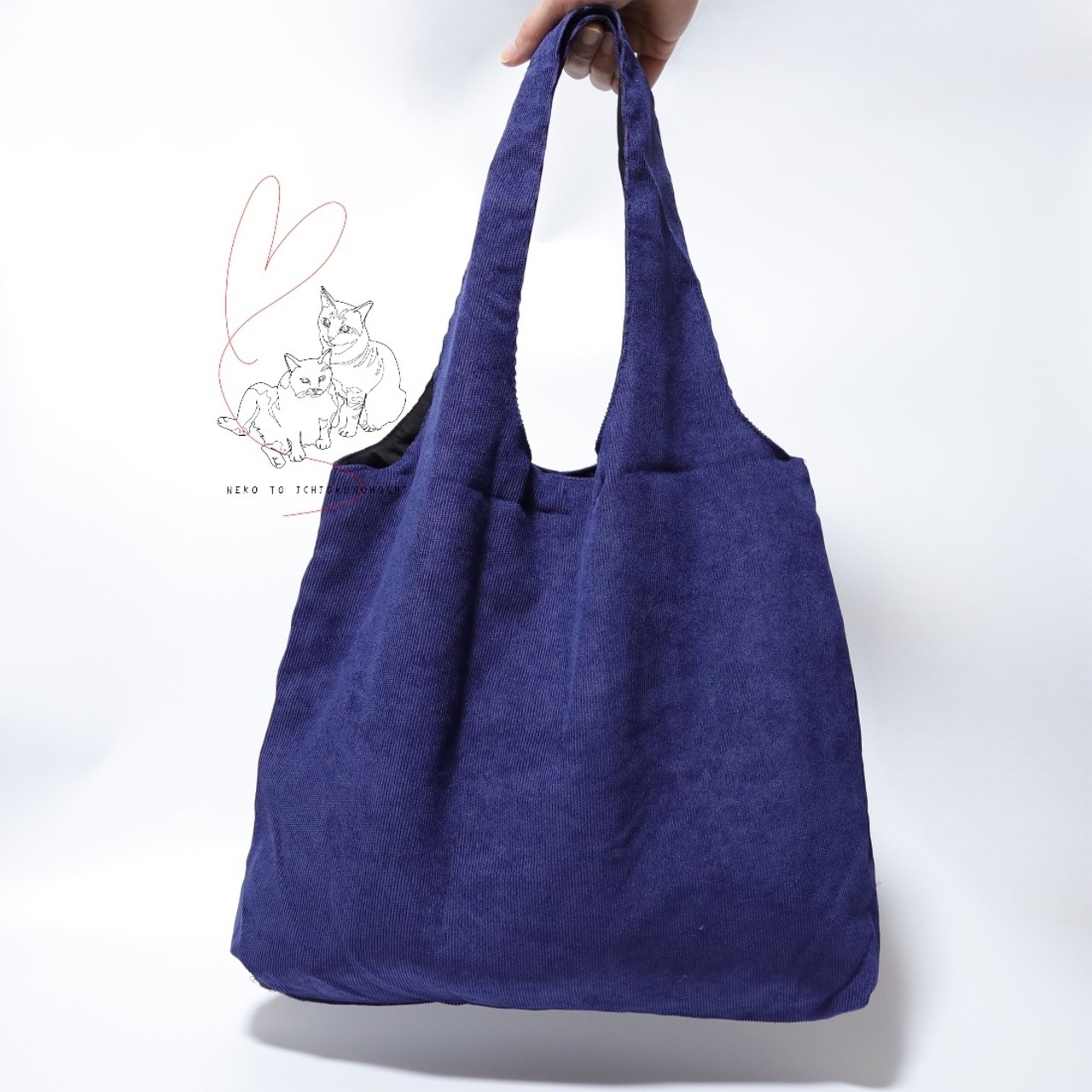 Jubilee 犬デザイン刺繡コーデュロイトートバッグ ネイビー