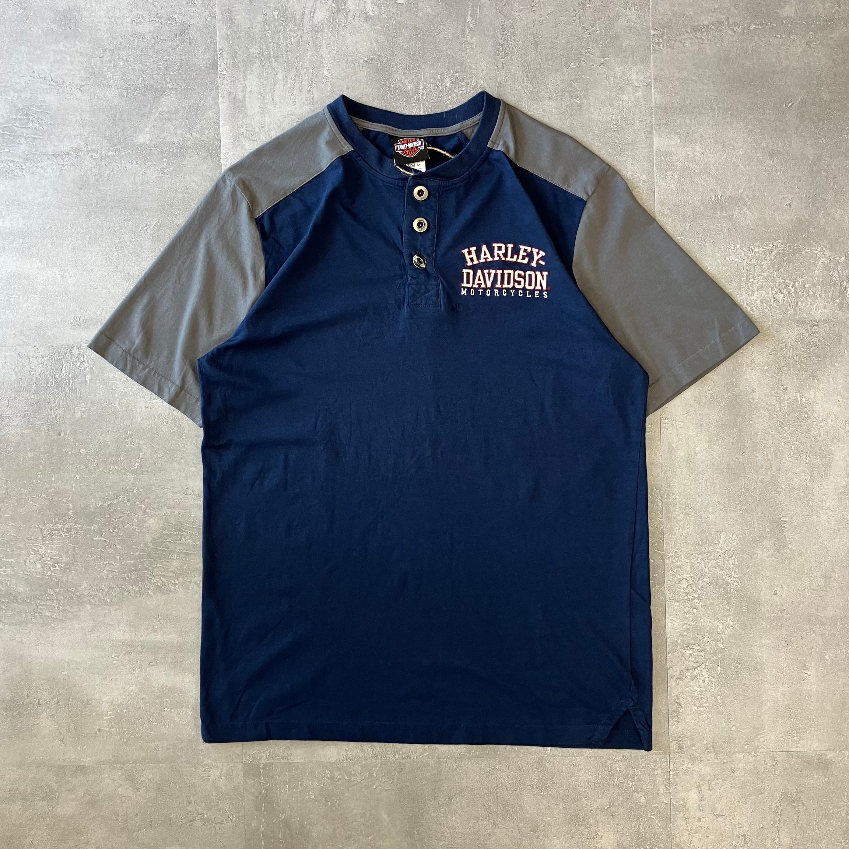 Harley-Davidson ハーレーダビットソン ヘンリーネックTシャツ 刺繍 L No.2710