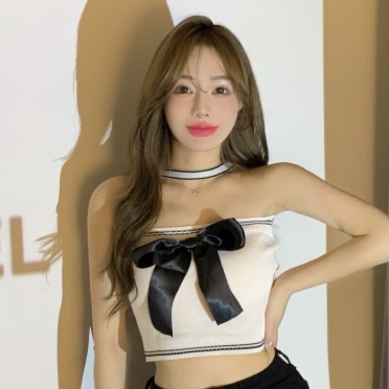 Vネックホルターリボンサマーニットトップス 大人ガーリー スウィート キュート カジュアル 夏物 YY-ファッション63081105135