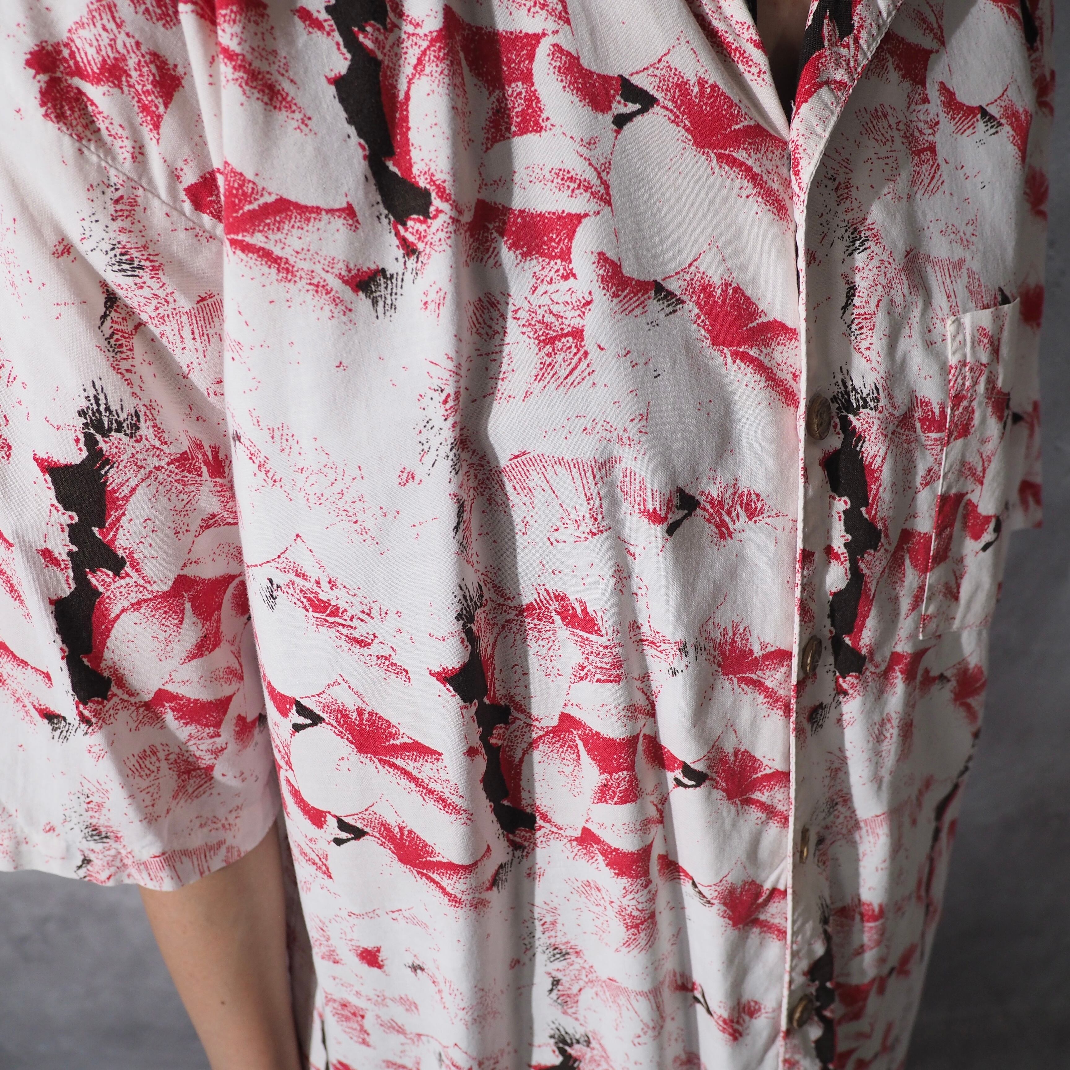 1990s Bewitching dark flower printed vintage open collar shirt