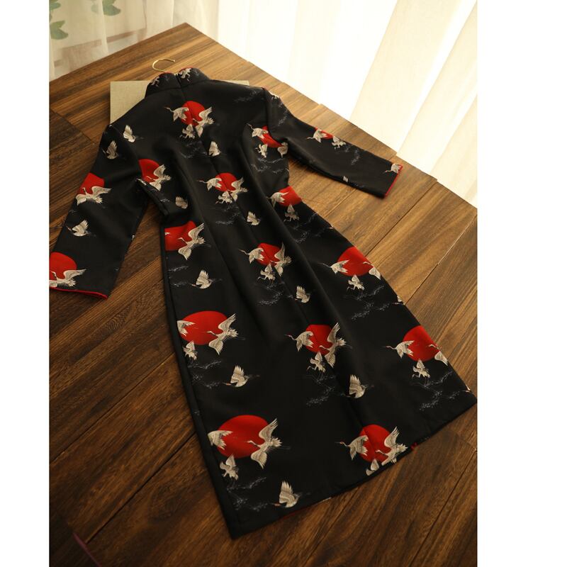 俏娘魚シリーズ チャイナドレス 2color 黒or白 ワンピース 鶴 つる 鶴模様 鶴モチーフ ショート丈 Elegant 俏娘魚シリーズ チャイナドレス 2color 黒or白 ワンピース 鶴 つる 鶴模様 鶴モチーフ ショート丈 Elegant