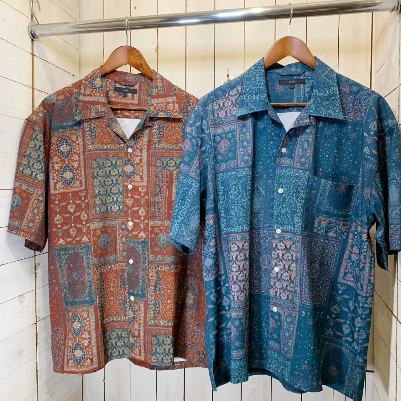 【13810010-15】 RETRO BATIK PATTERN SHORT SLEEVE SHIRT / レトロ　バティック柄 半袖 シャツ