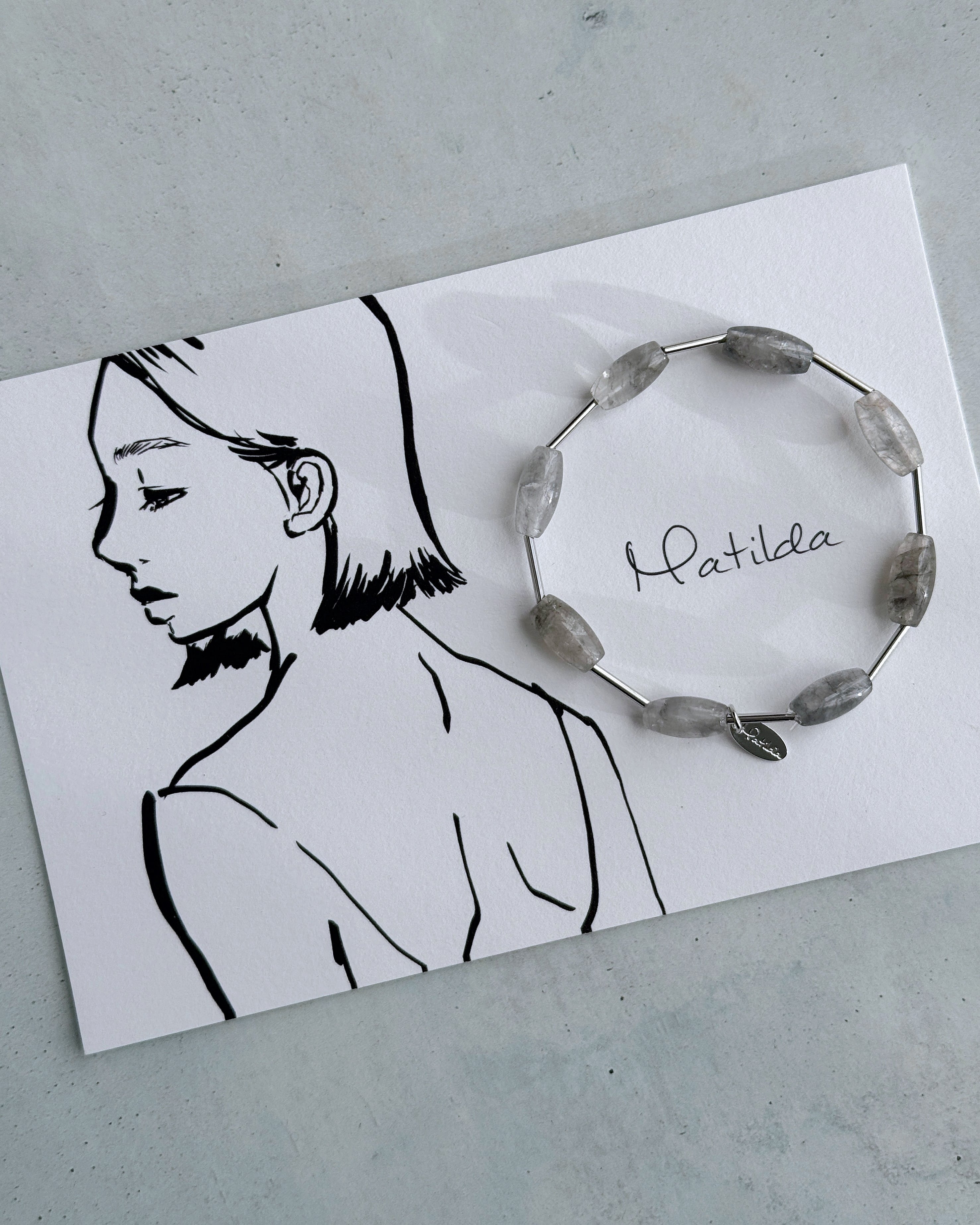 【再販】Tube & stone bracelet(グレークォーツ)