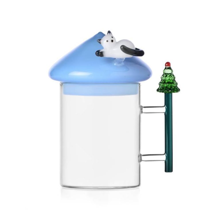 CHRISTMAS TALES MUG W/ LID LYING CAT