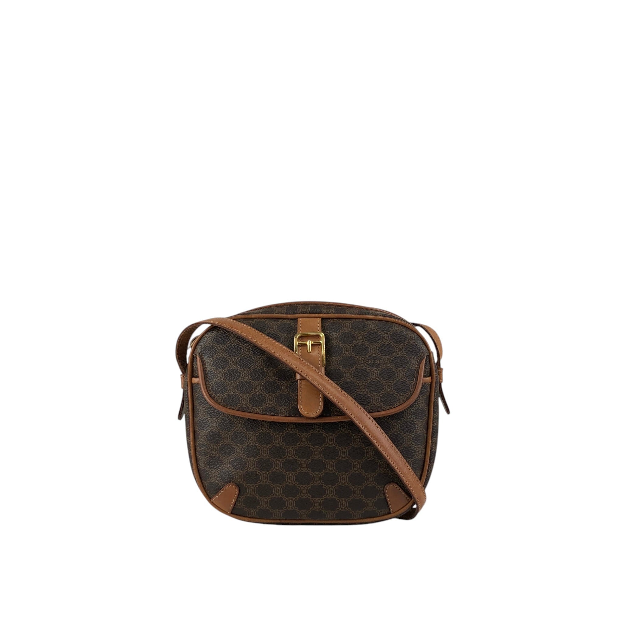 CELINE セリーヌ マカダム ショルダーバッグ ブラウン フロント
