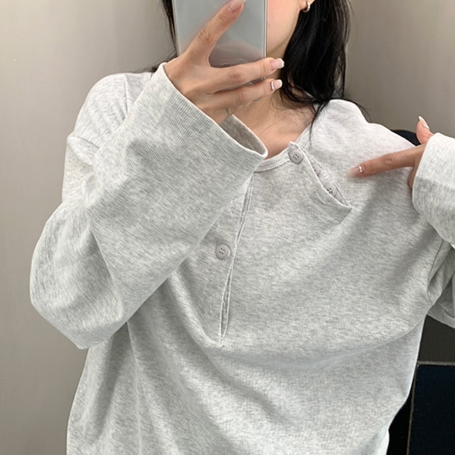 asymmetrical design Henley neck long tee　アシメデザインヘンリーネックロングティー　J1559
