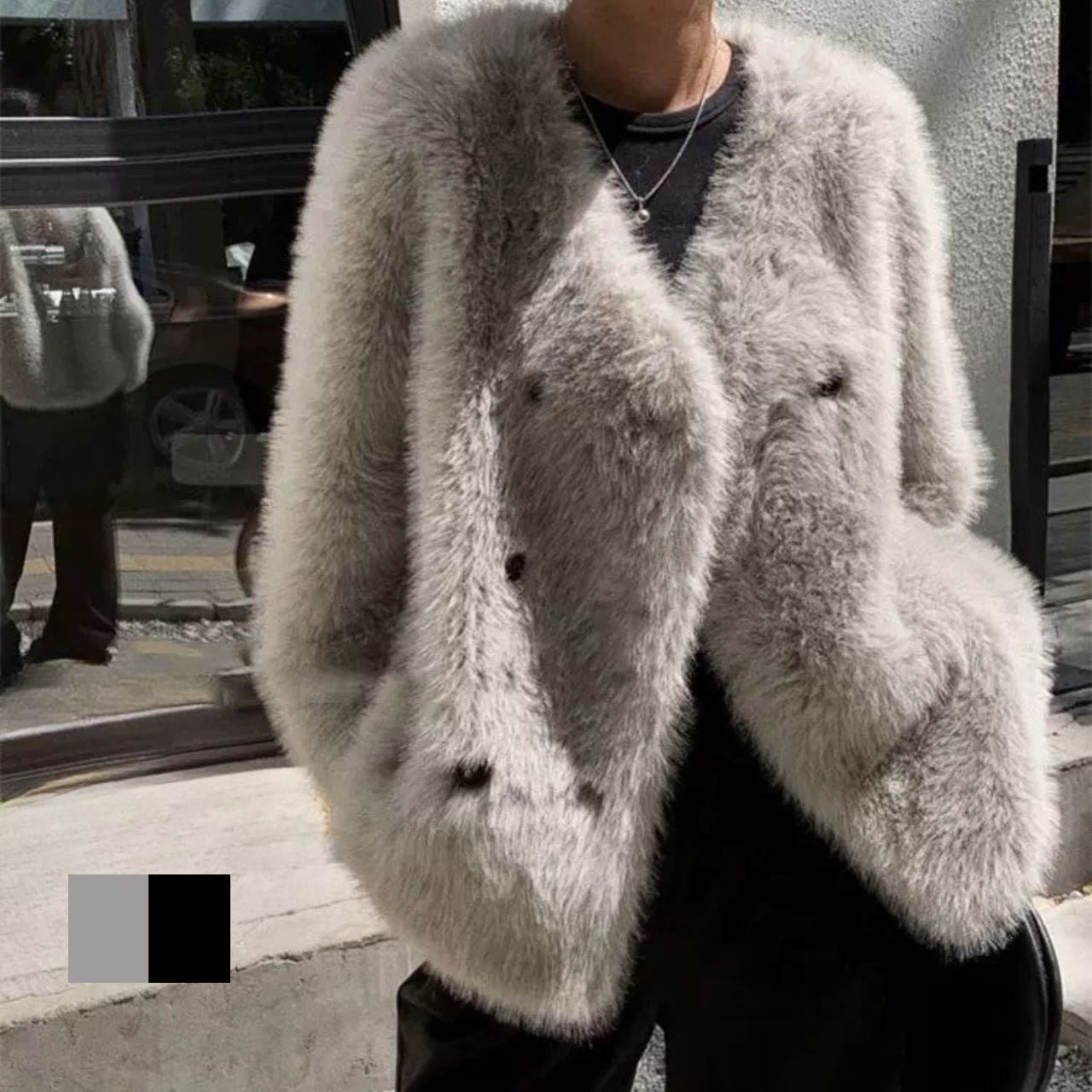 フェイクファーVネックコート【2col】 0537