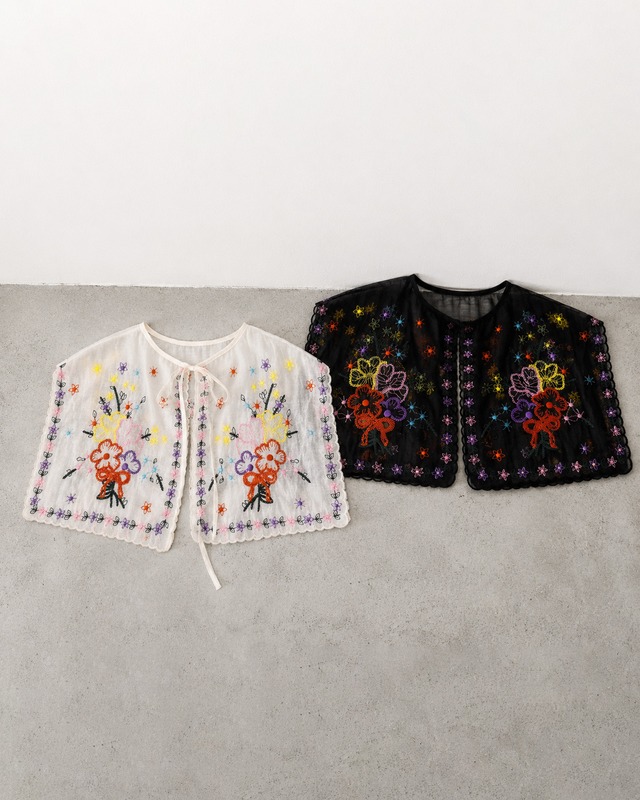 フラワー刺繍 シアー付け襟 ケープカラー R0457