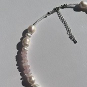 ［ ローズクォーツ ］淡水パール×天然石　ハートチャームネックレス ［GSN046］