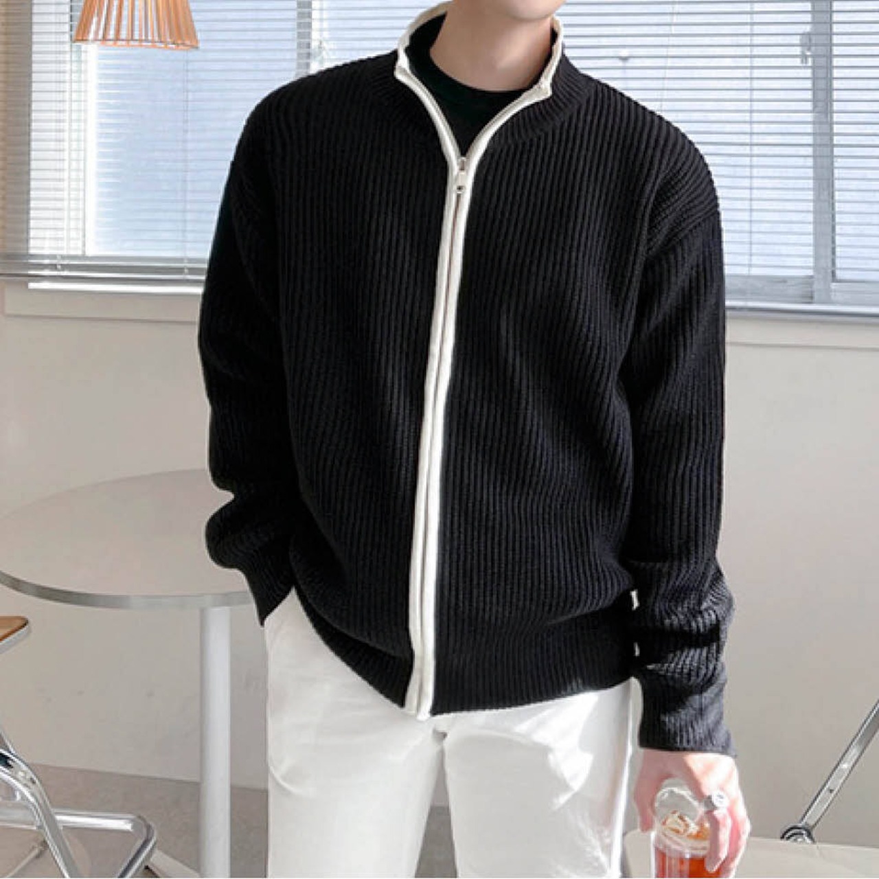 バイカラージップアップニットカーディガン　MT0080069