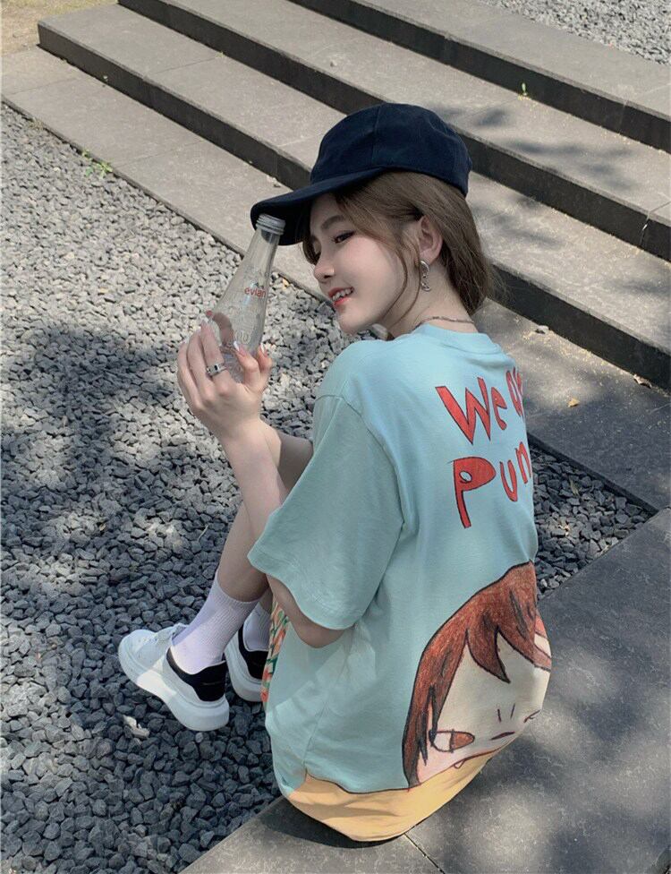 プリント柄Tシャツ シャツ サマースタイルロングルーズ 大人ガーリー スウィート キュート カジュアル かわいい 夏物 ブラックストロベリース90539666470