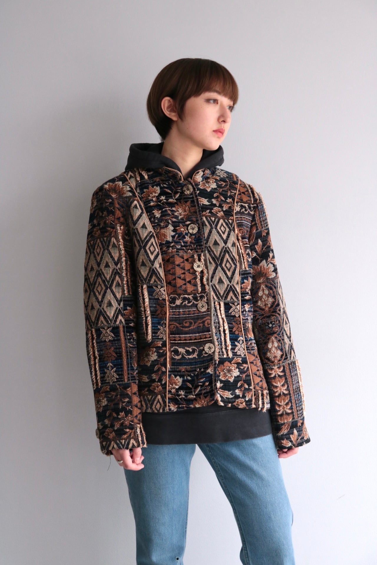 Vintage no collar pattern design jacket