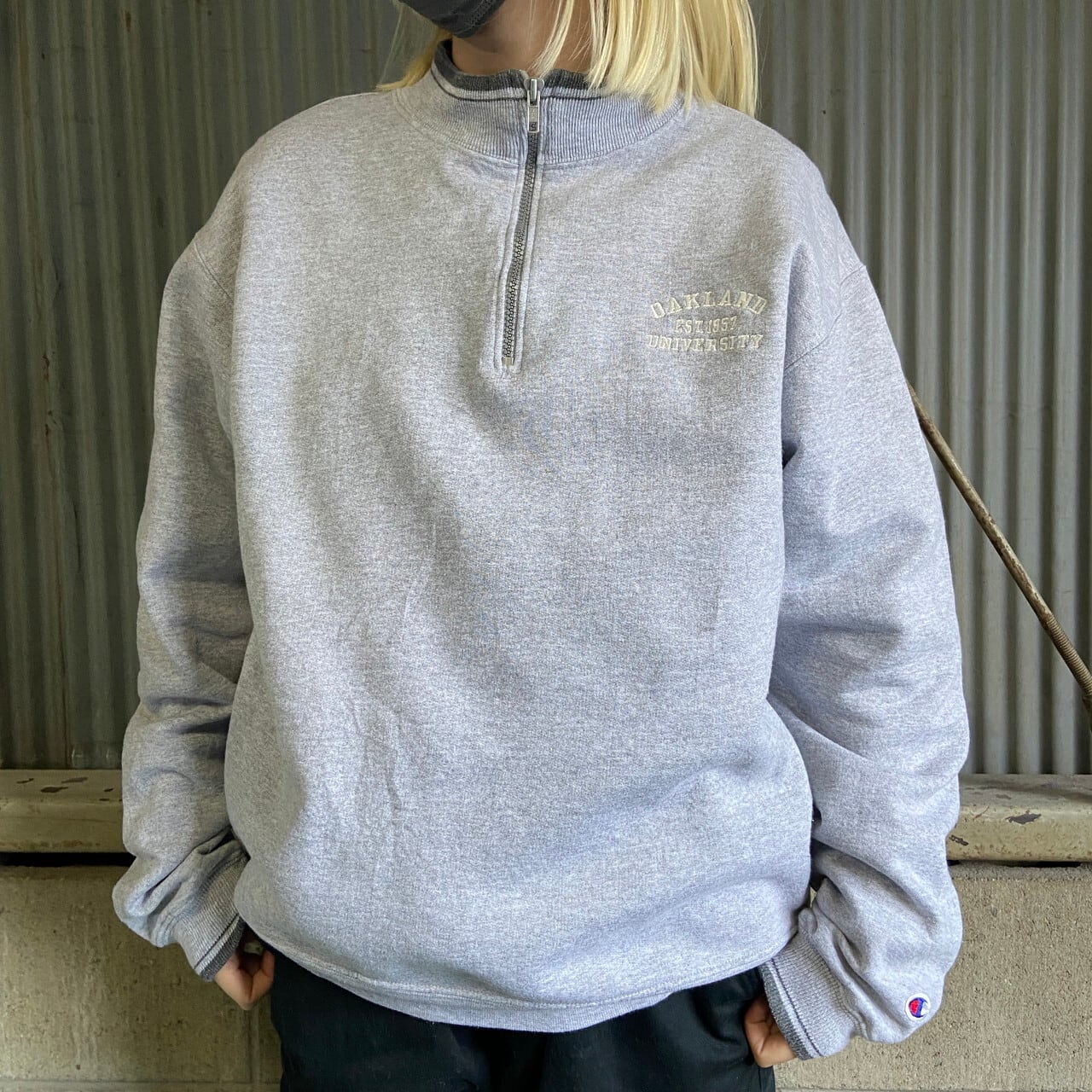 Champion チャンピオン カレッジロゴ刺繍 ハーフジップスウェット メンズM 古着 トレーナー グレー 灰色【スウェット】【AN20】 |  cave 古着屋【公式】古着通販サイト