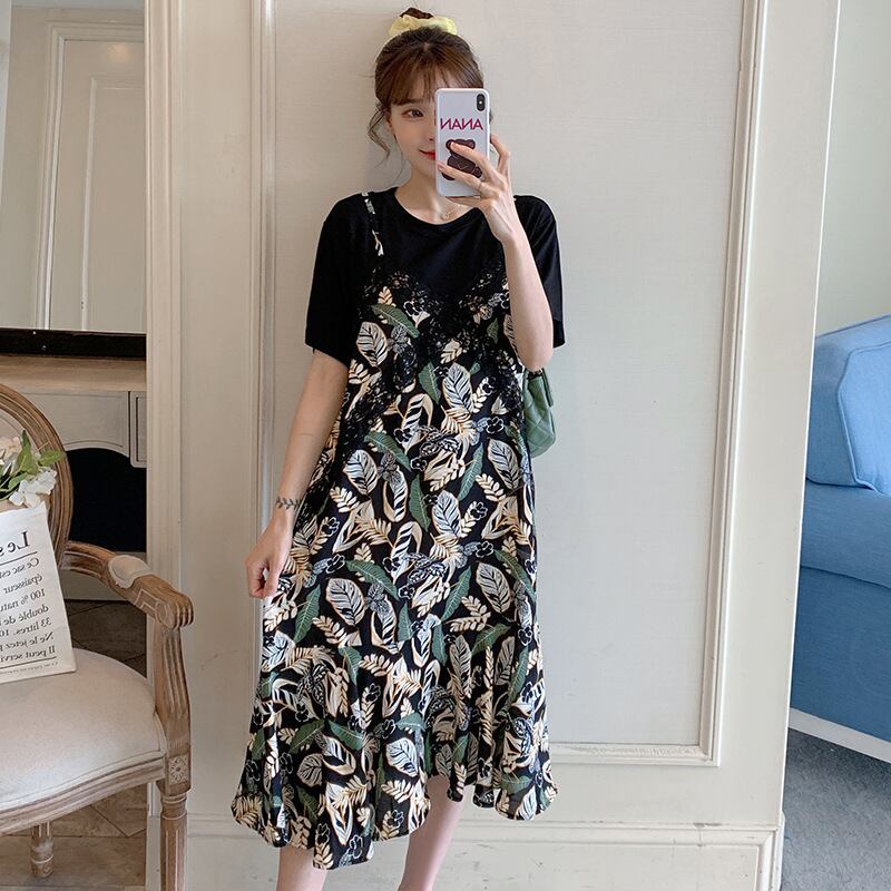 【新作】【送料無料】 マタニティウェア2020夏新作シフォンカラーフェイクツーピースドレス サマー 夏物 expec254137219569