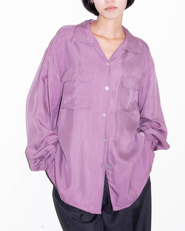 1990s open collar double flap pocket silk shirt / Purple