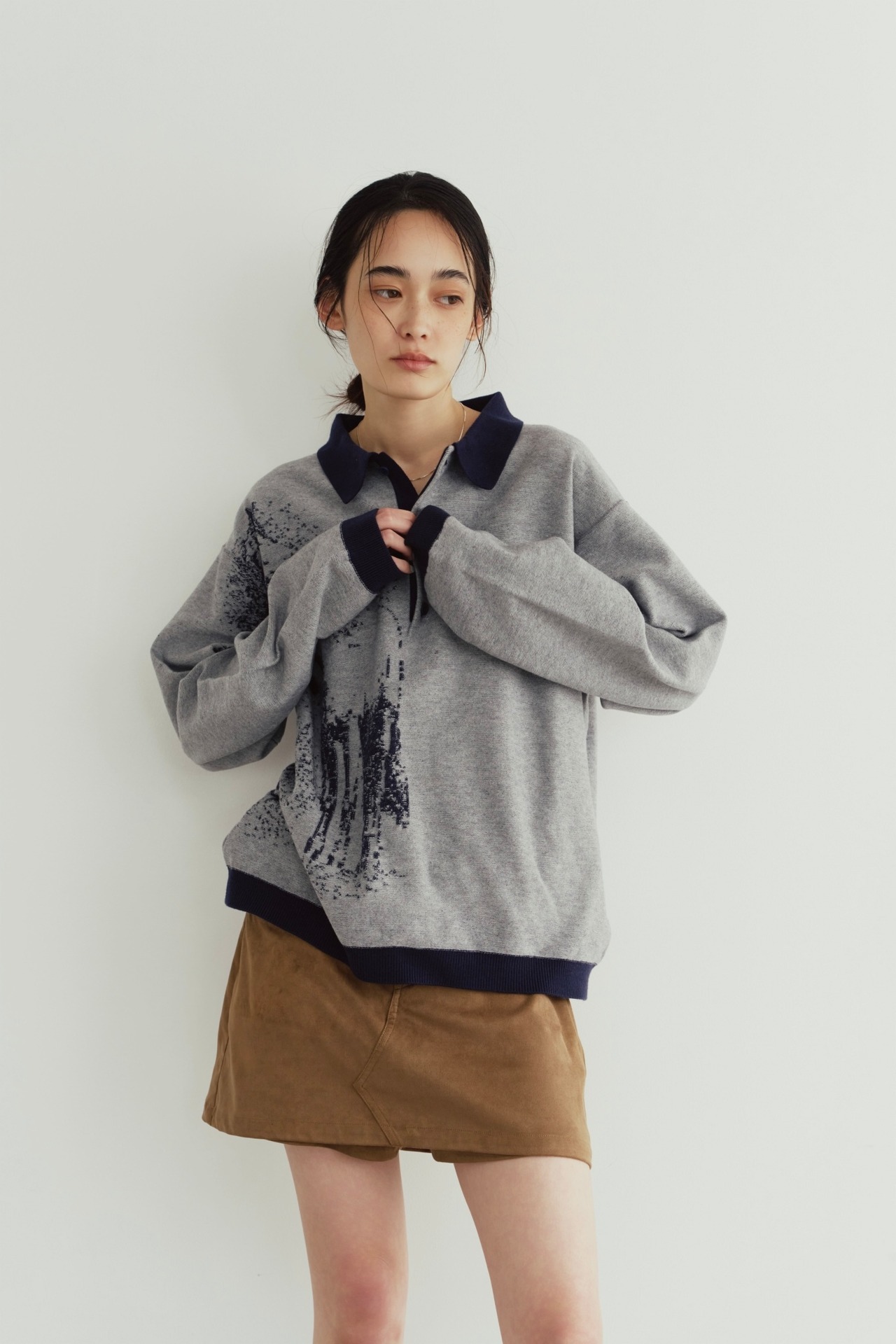 Reversible Jacquard Polo Knit / NAVY - 7