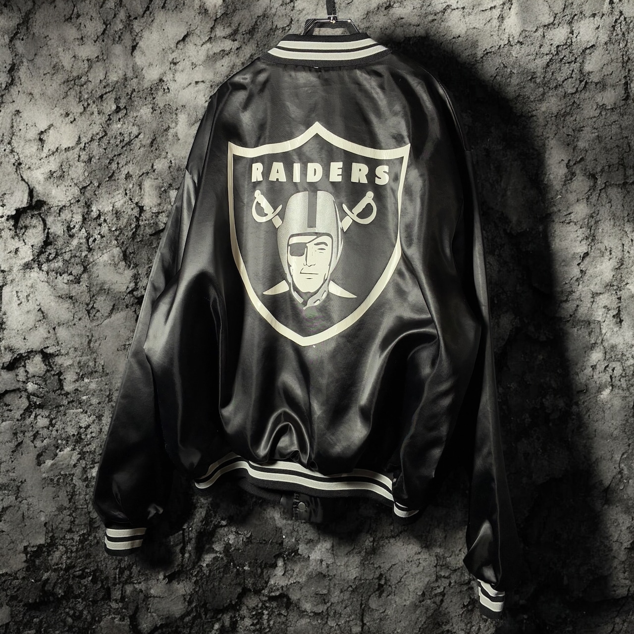 90s USA製 RAIDERS レイダース サテンスタジャン 裏キルティング ブラック XXL
