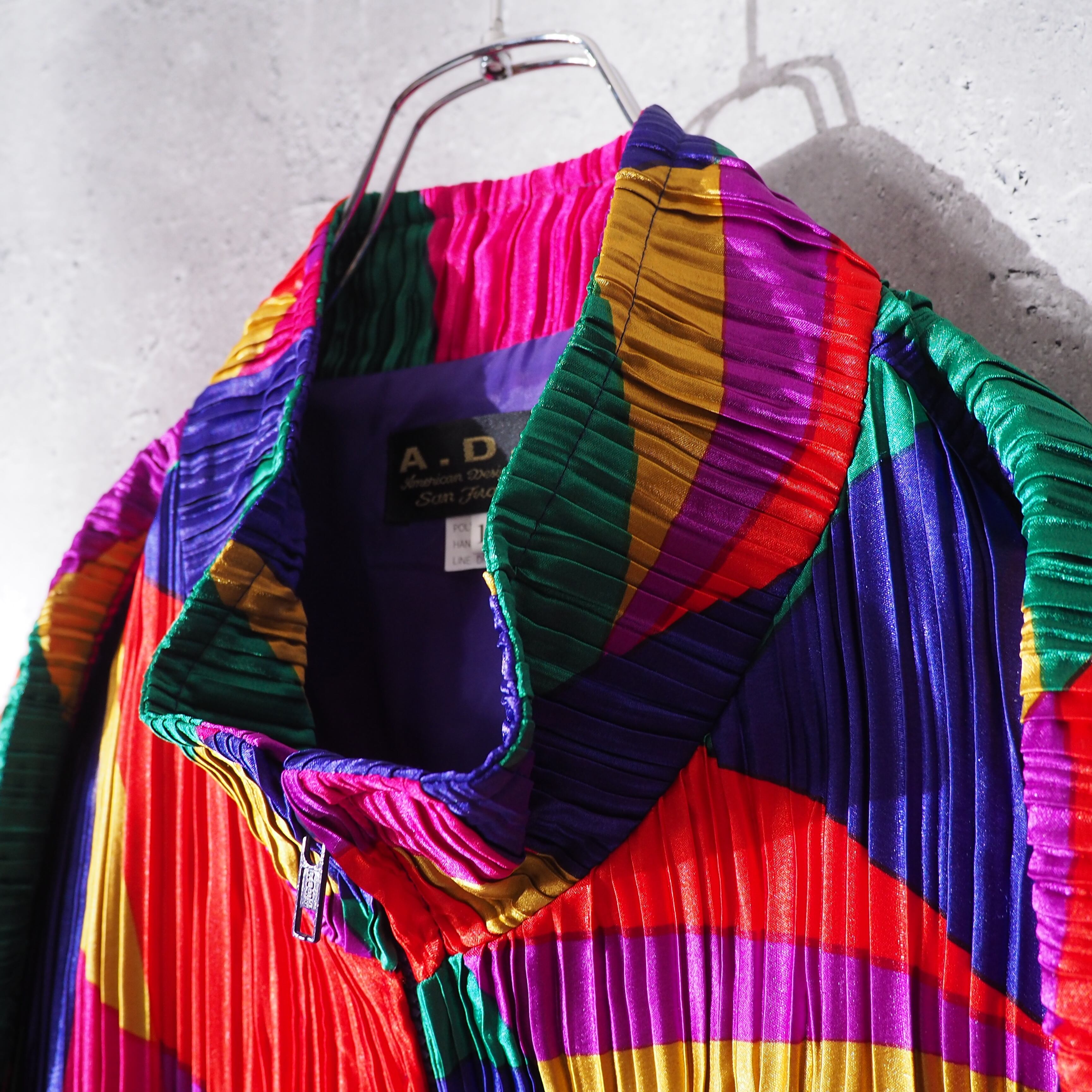 Beautiful Rainbow circle × Solid pleats Design vintage loose jacket Blouson