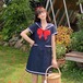 ✞ 体型カバーOK☆りぼん半袖スリーブポケットワンピース♥カワイイ♥ネイビー ショート リボン スウィート ステッチ ✞ゴスロリ SM ミリ 甘ロリ クラロリ 和ロリ エレガント 黒ロリ 姫ロリ 華ロリ BB-BB0615122