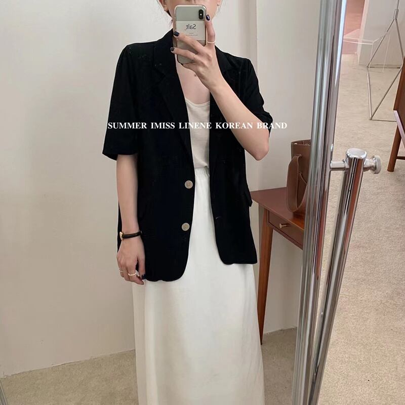 ジャケット サマースタイル薄手カジュアルロングブラック 夏物 ビッグFスモールZ韓国4691189161