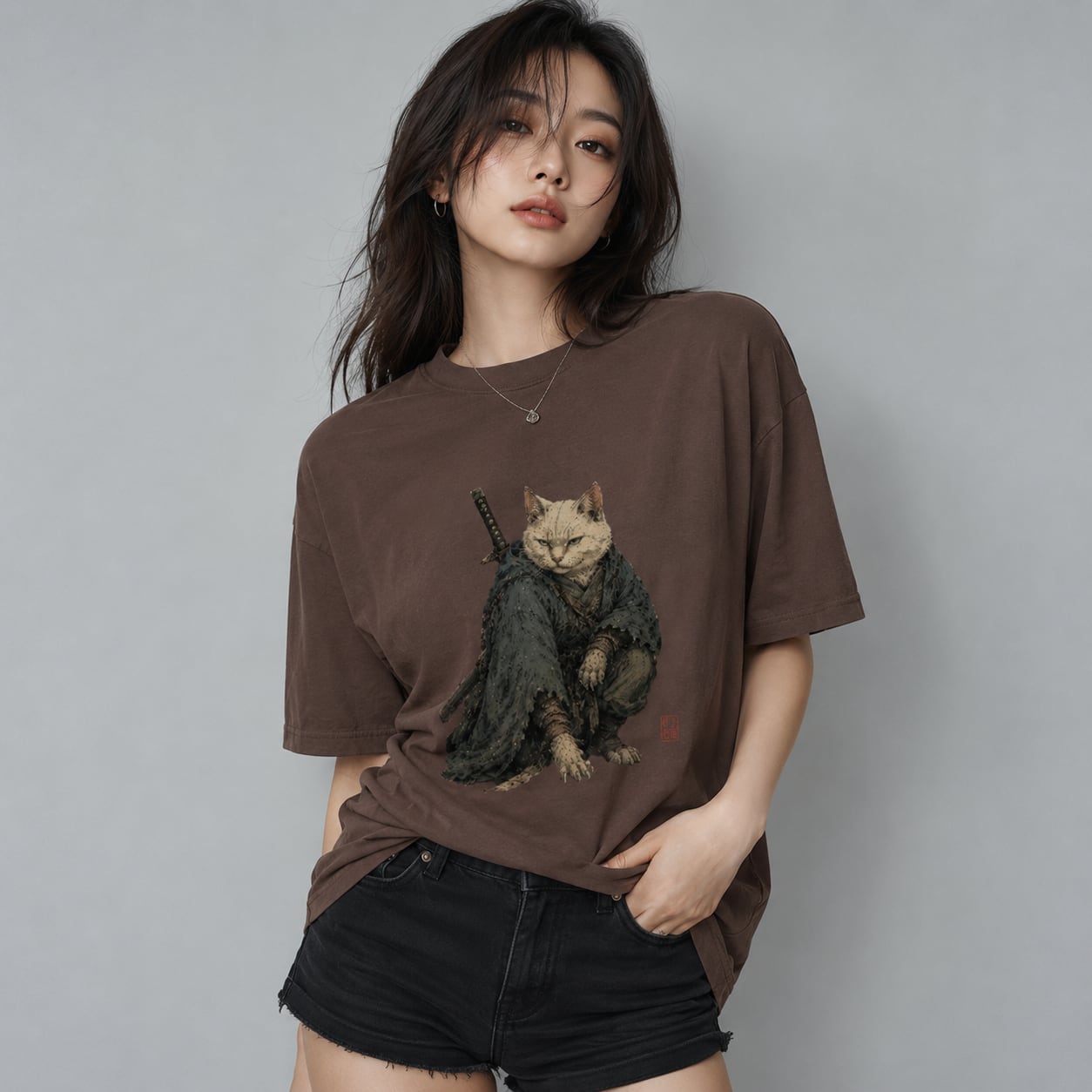 「静かに狩る、影猫の構え」Tシャツ 半袖
