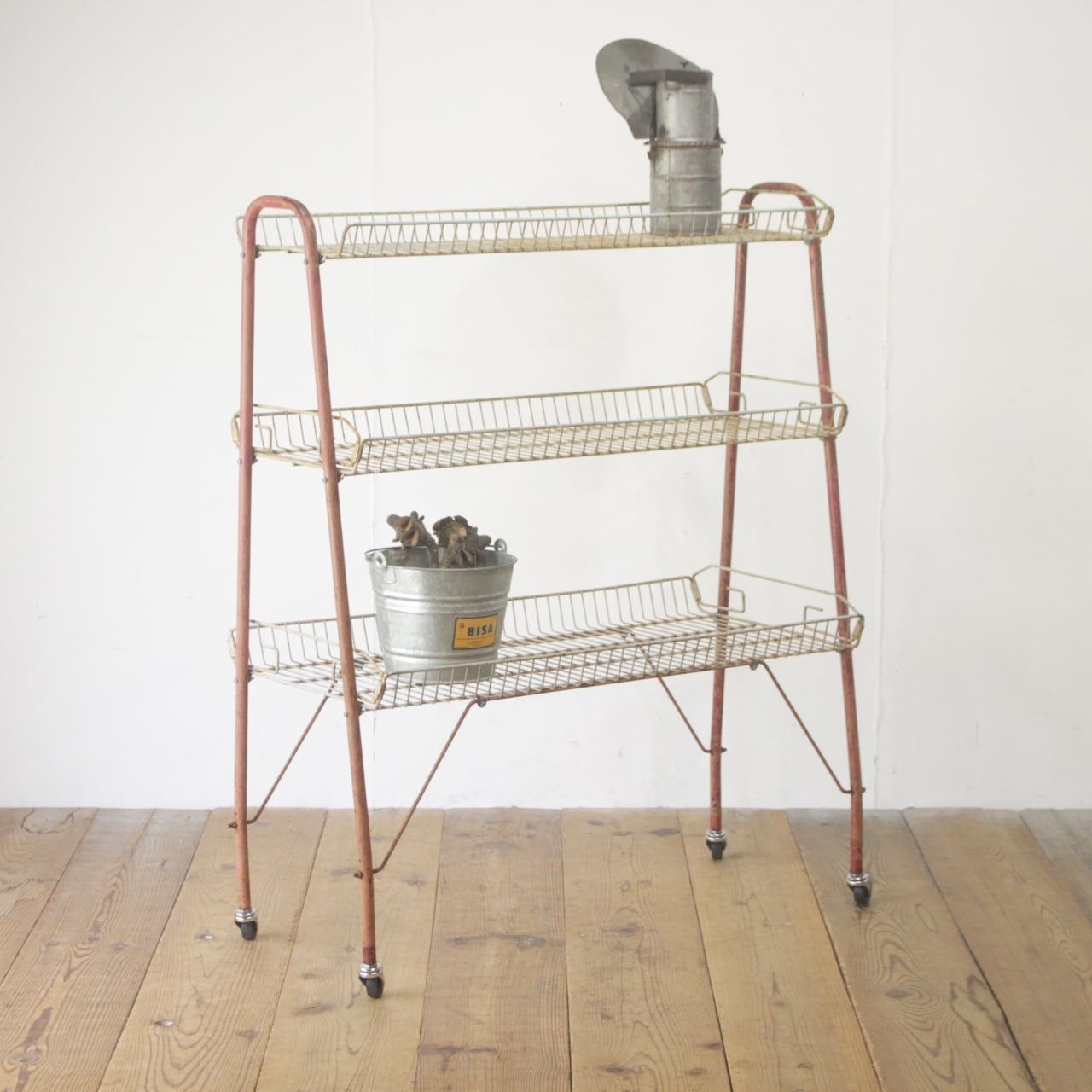 レトロ ヴィンテージ オープンシェルフ ラック ワゴン 棚 3段  