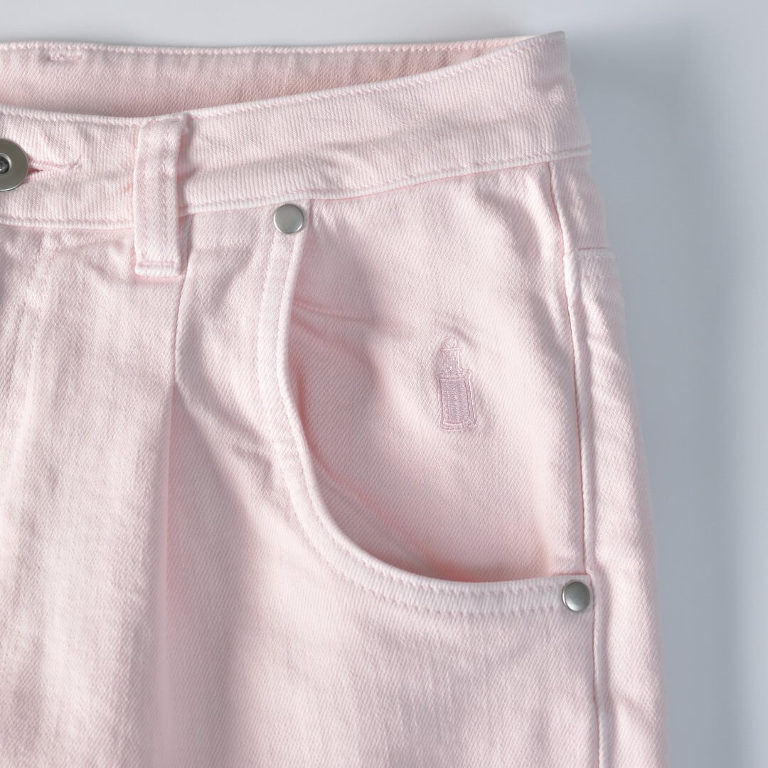 IKITSUKE イキツケ デニムテーパードパンツ・ライトピンク ストレッチの効いた美脚パンツ【送料無料】