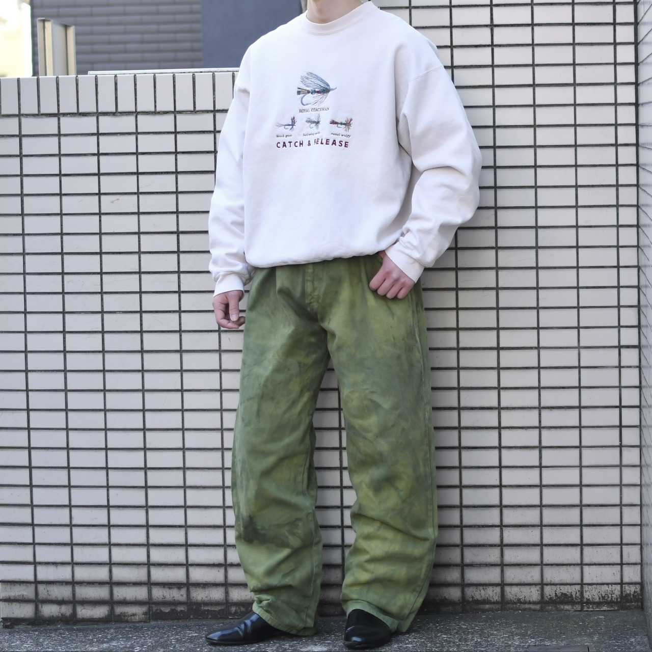 SERVICE delxe jejns wide denim pants over dye