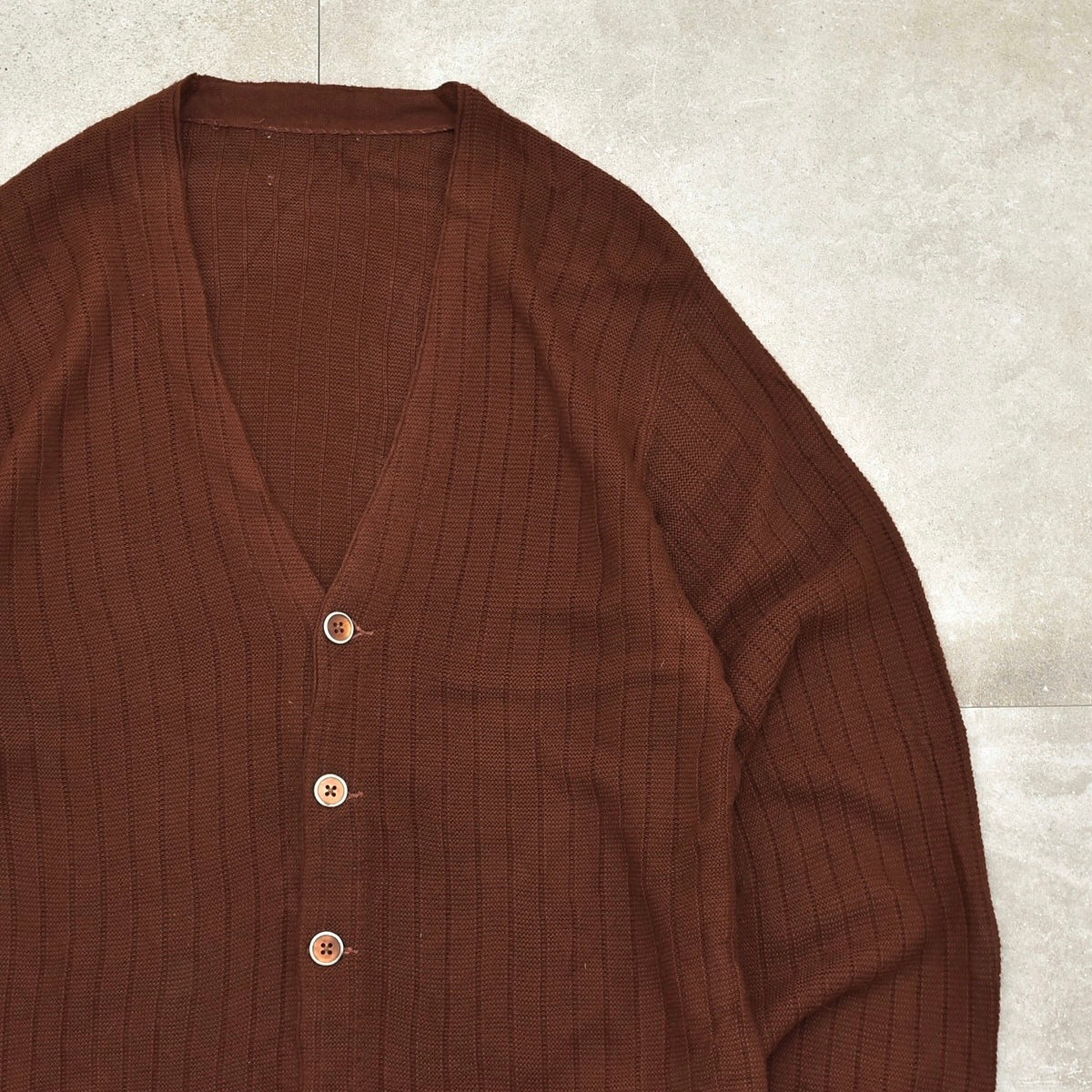 Brown color acrylic rib knit cardigan | 古着屋 grin days memory 