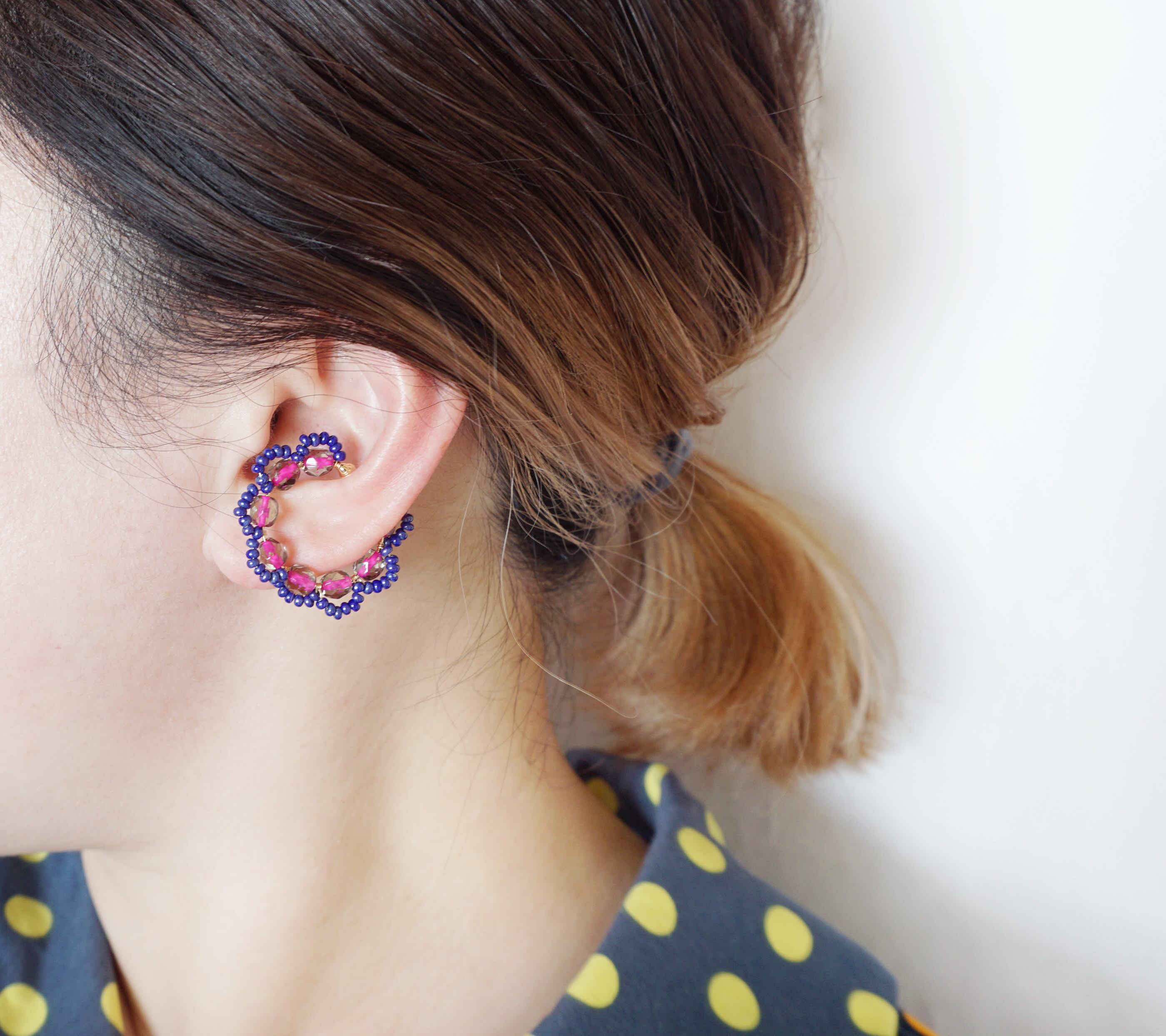 ＜Rollo～イロヅクビジュー～＞イヤーカフ『 Pink × Black 』