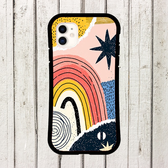 受注生産 iPhoneケース 虹と星のポップコラージュ｜レインボー柄 ZINE038A
