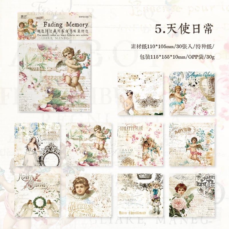 アンティーク 手描き肖像画 水彩画 ロココ Y31 アンティーク調 レトロ 素材紙 天使 女の子 時計 水彩画風
