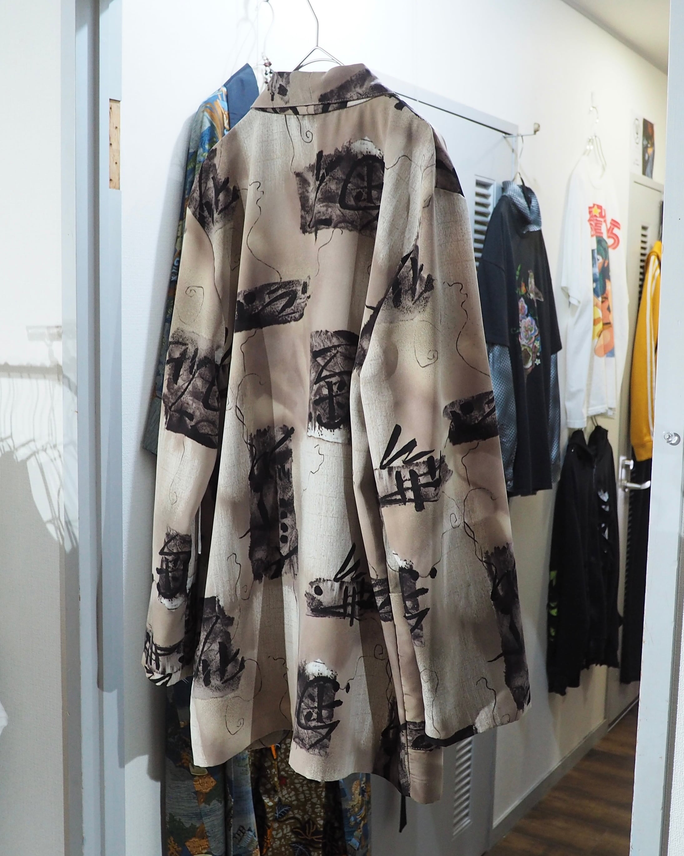 1980 - 90s " 漢字 " Ink painting vintage Easy Tailored jacket