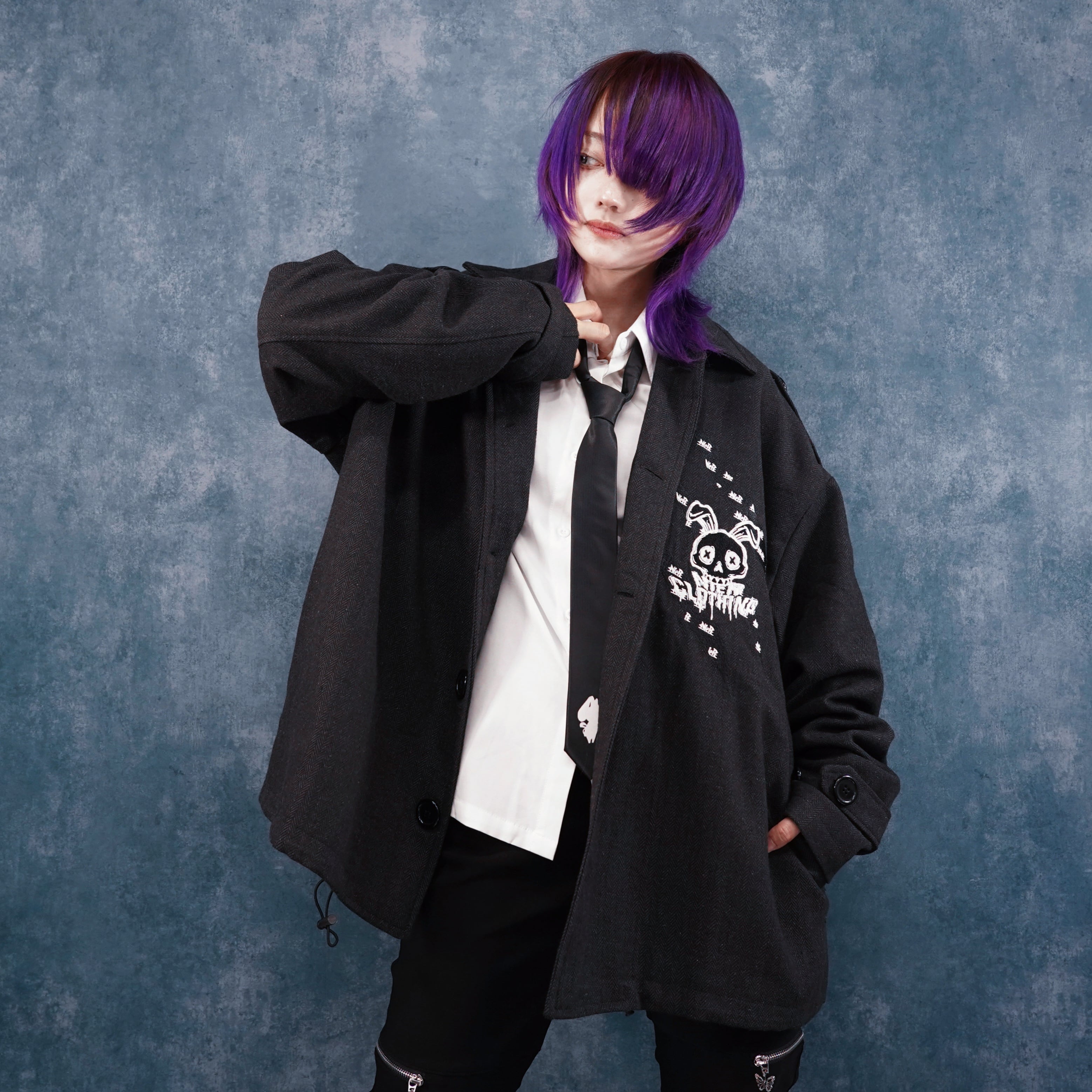 先着50点限定55%OFF》HERRINGBONE DARK COLOR COAT【SKULL RABBIT