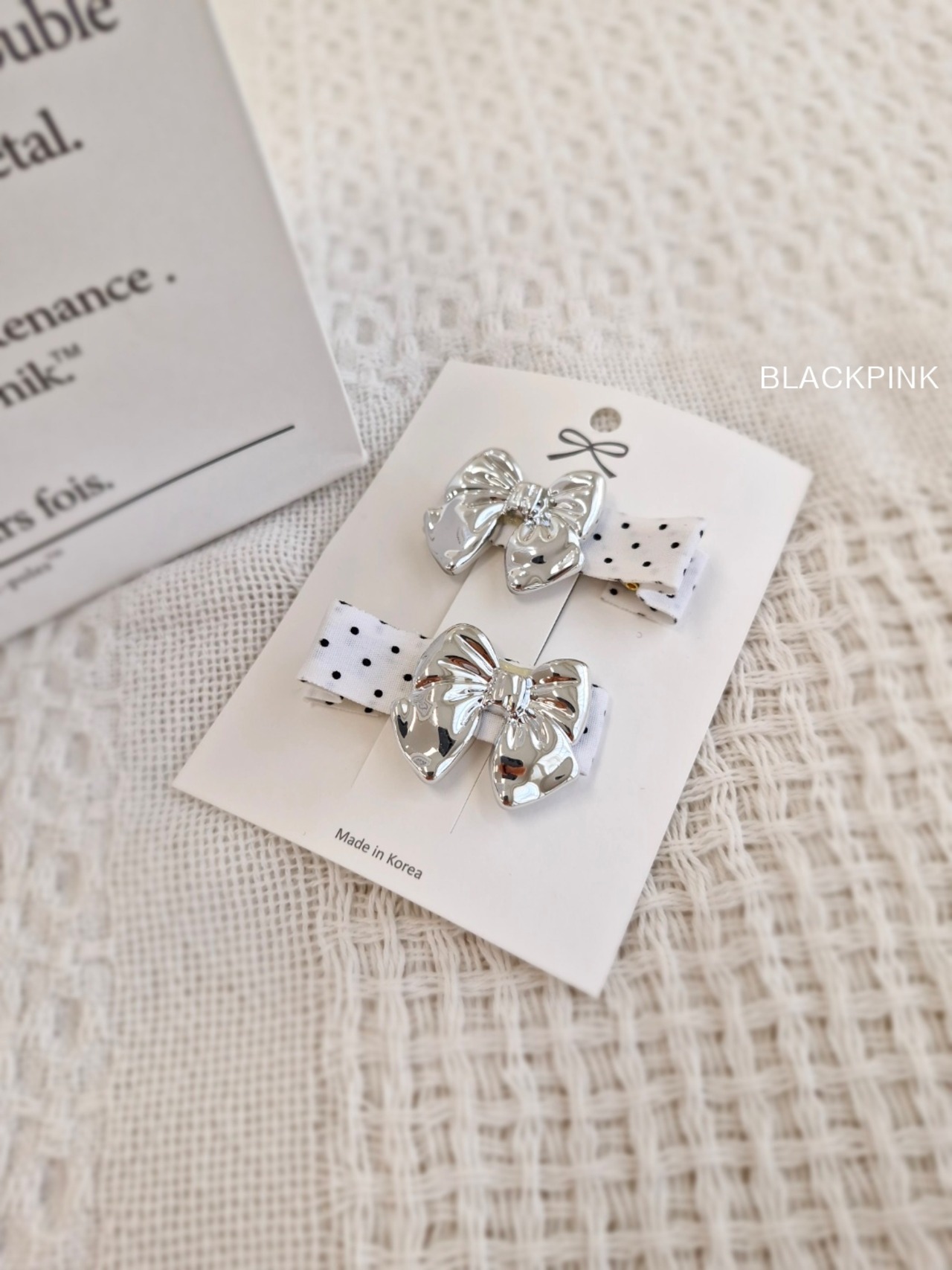 [BLACKPINK] Accessory) Silver Ribbon Dot Pin Set-up / [블랙핑크] 악세)실버리본도트핀세트