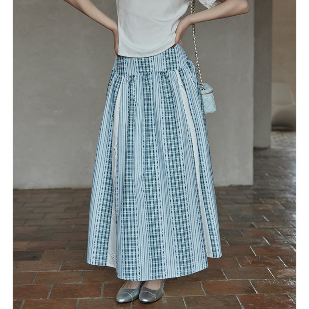 korean style blue plaid skirt in